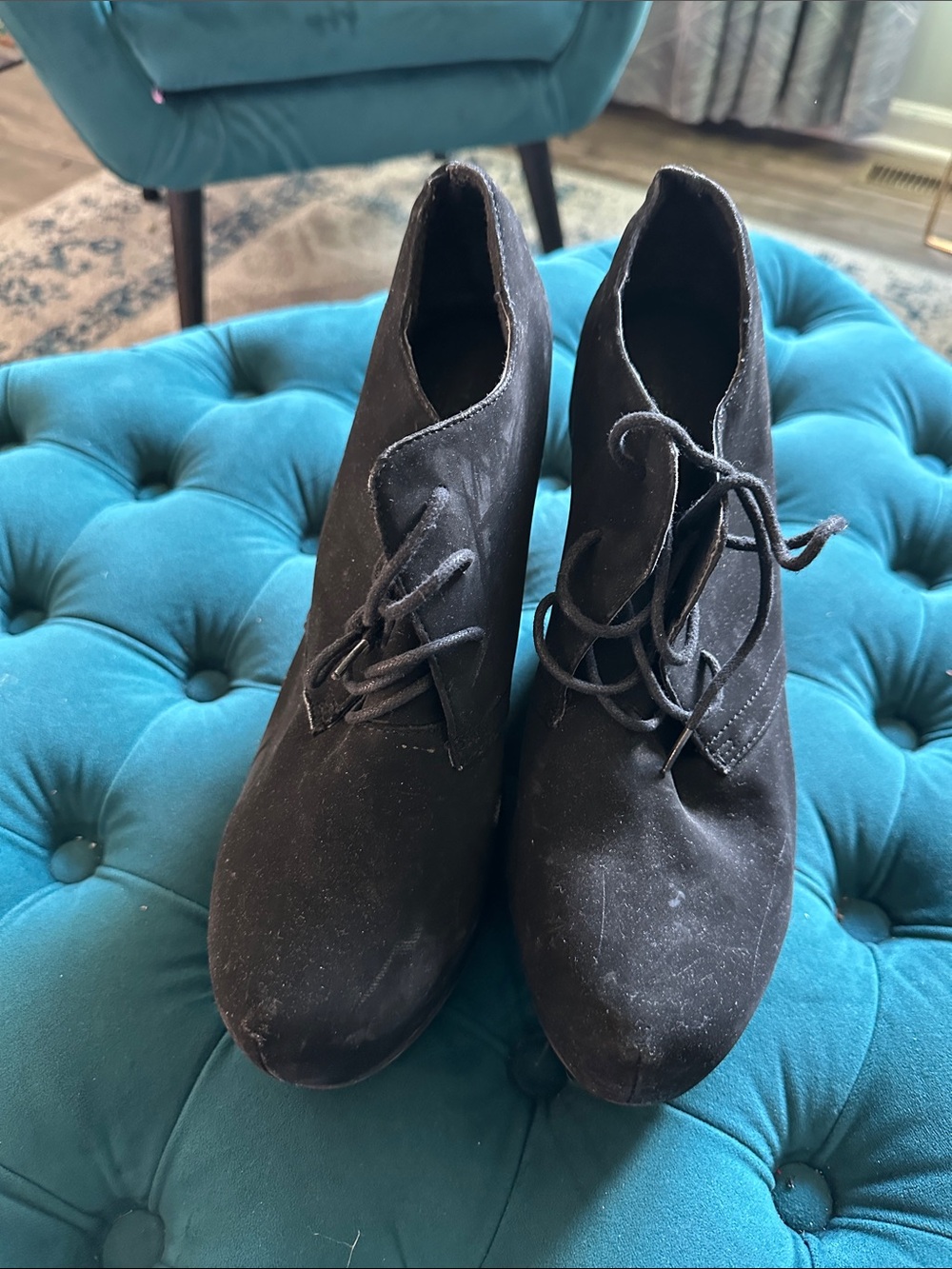 Mojo Moxy Black Suede Lace-Up Ankle Booties